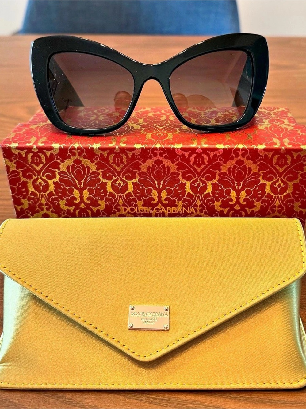 Dolce & Gabbana DG4349 Sacred Heart Cat-Eye Sunglasses Black & Gold